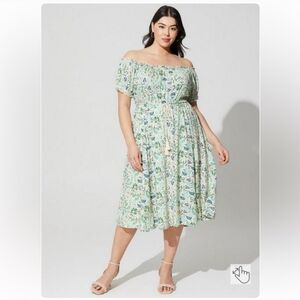 Torrid Size 2 Midi Challis Off-Shoulder Dress